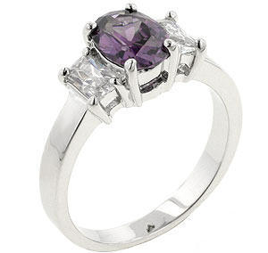Amethyst Oval Crystal with Two Blue Luster Diamond Emerald Cuts